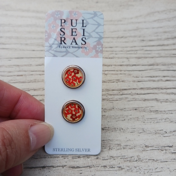 NEW Flower Button Earrings Red Yellow Sustainable Pulseiras Australia - Picture 5 of 7